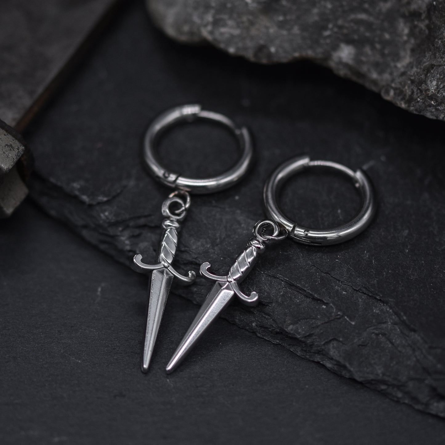 Silver Dagger Huggie Earrings