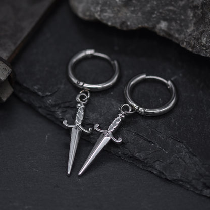 Silver Dagger Huggie Earrings