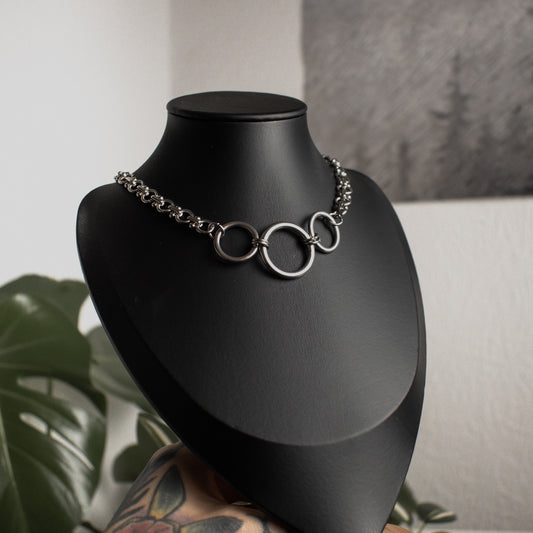 Silver Triple O Ring Choker Stainless Steel Necklace