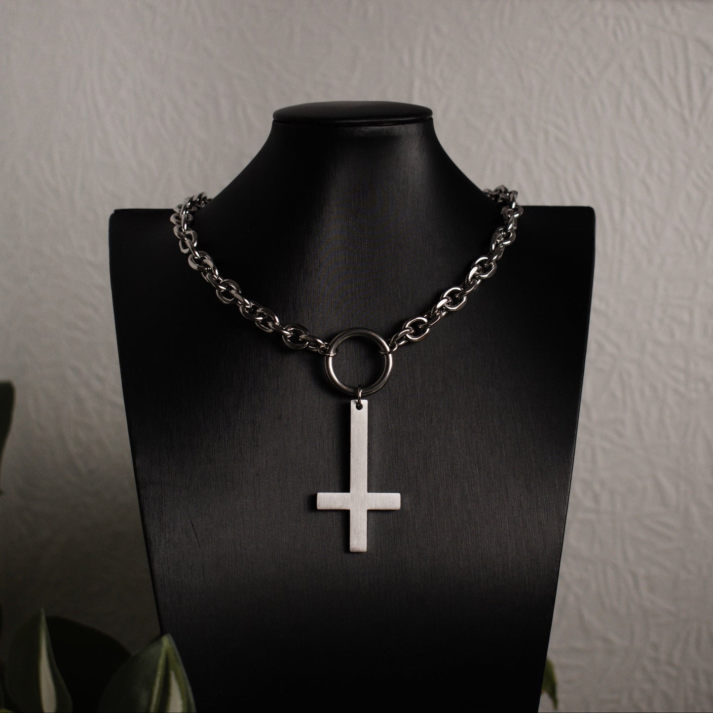 Silver Inverted Cross Chain Choker 
