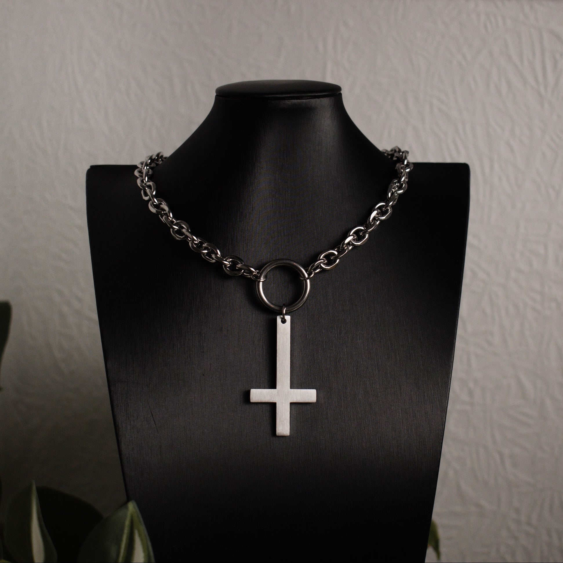 Silver Inverted Cross Chain Choker 
