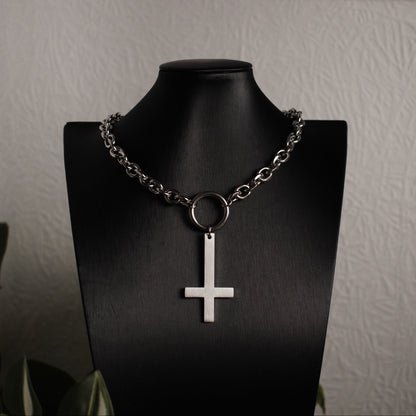 Silver Inverted Cross Chain Choker 
