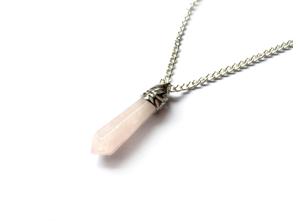 Silver Rose Quartz Crystal Necklace #N05 - Fux Jewellery