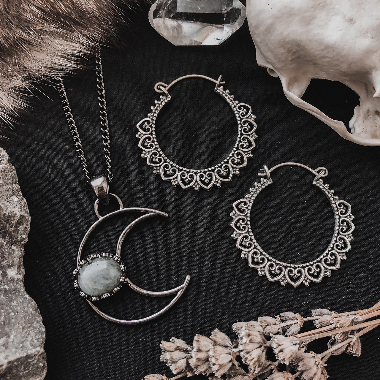 Crescent Moon Labradorite Necklace #N80 - Fux Jewellery
