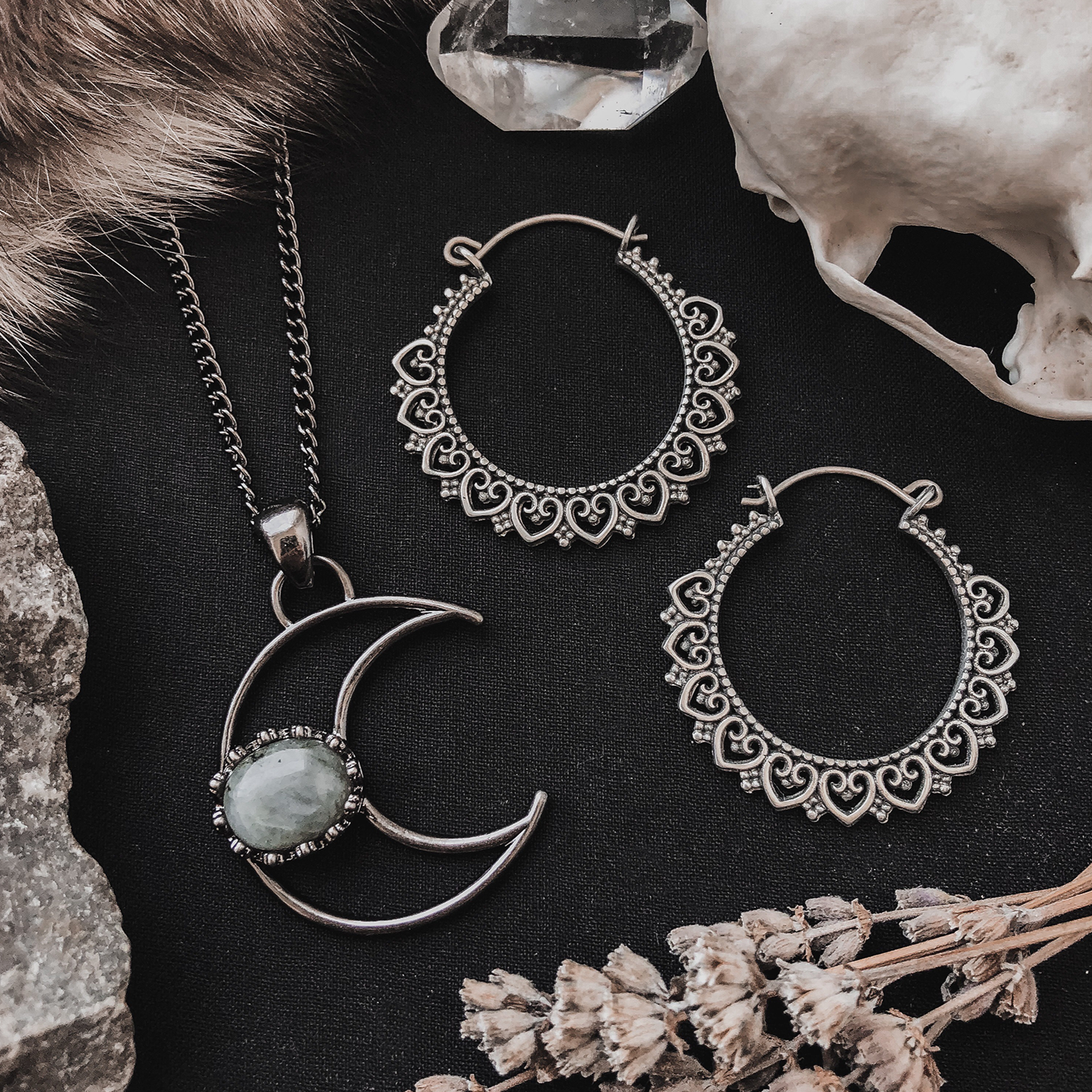 Crescent Moon Labradorite Necklace #N80 - Fux Jewellery
