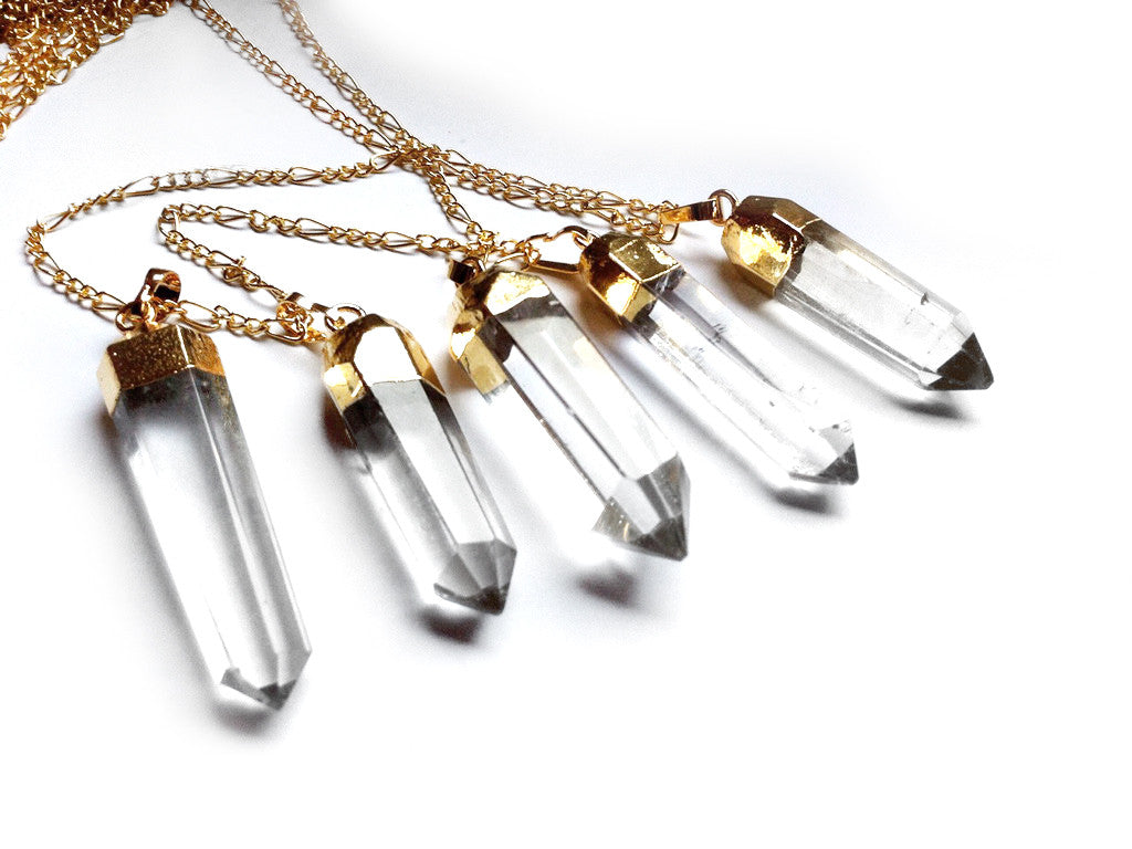 clear crystal point necklace in gold #260 - Fux Jewellery