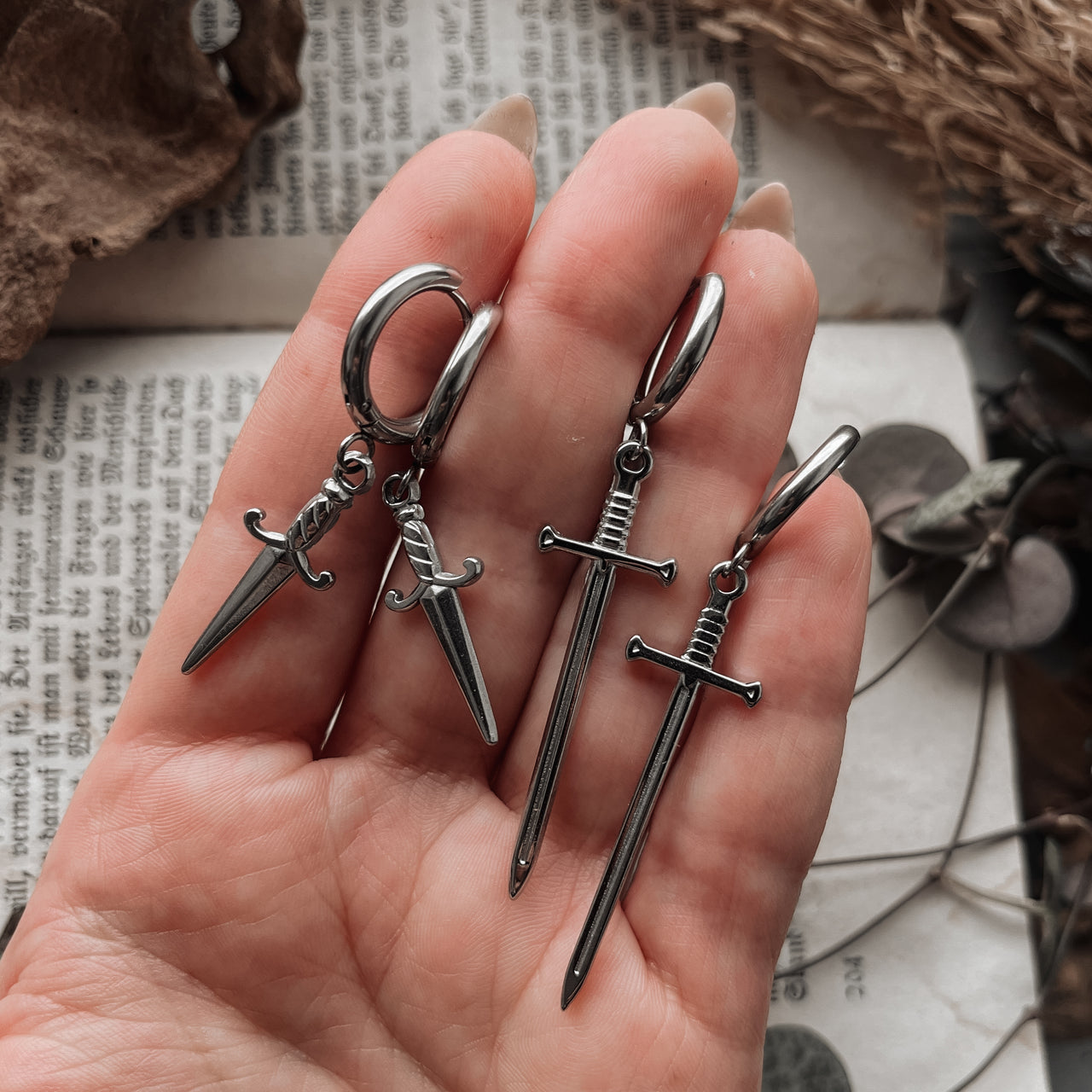 Silver Anduril Sword Huggie Earrings