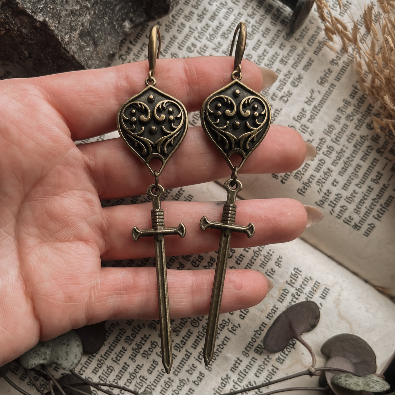Bronze Sword & Shield Earrings