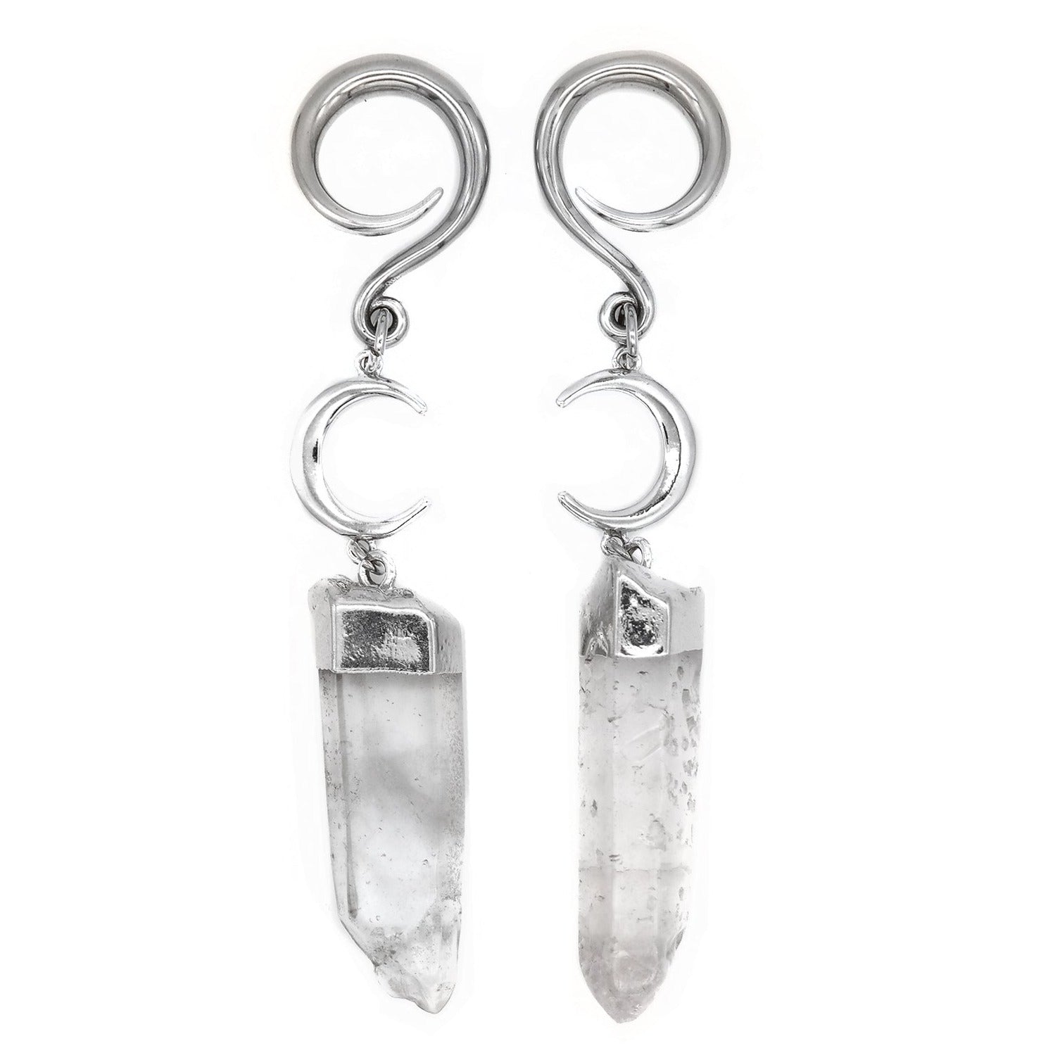 Silver Moon Quartz Crystal Ear Weights #EW29 - Fux Jewellery