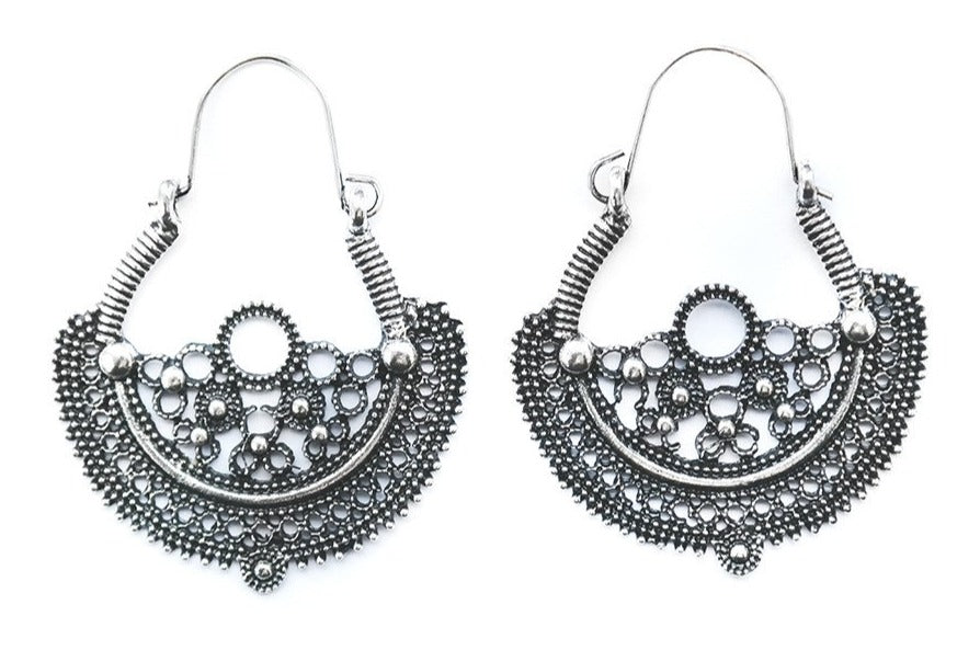 Silver Boho Hoop Earrings #569 - Fux Jewellery