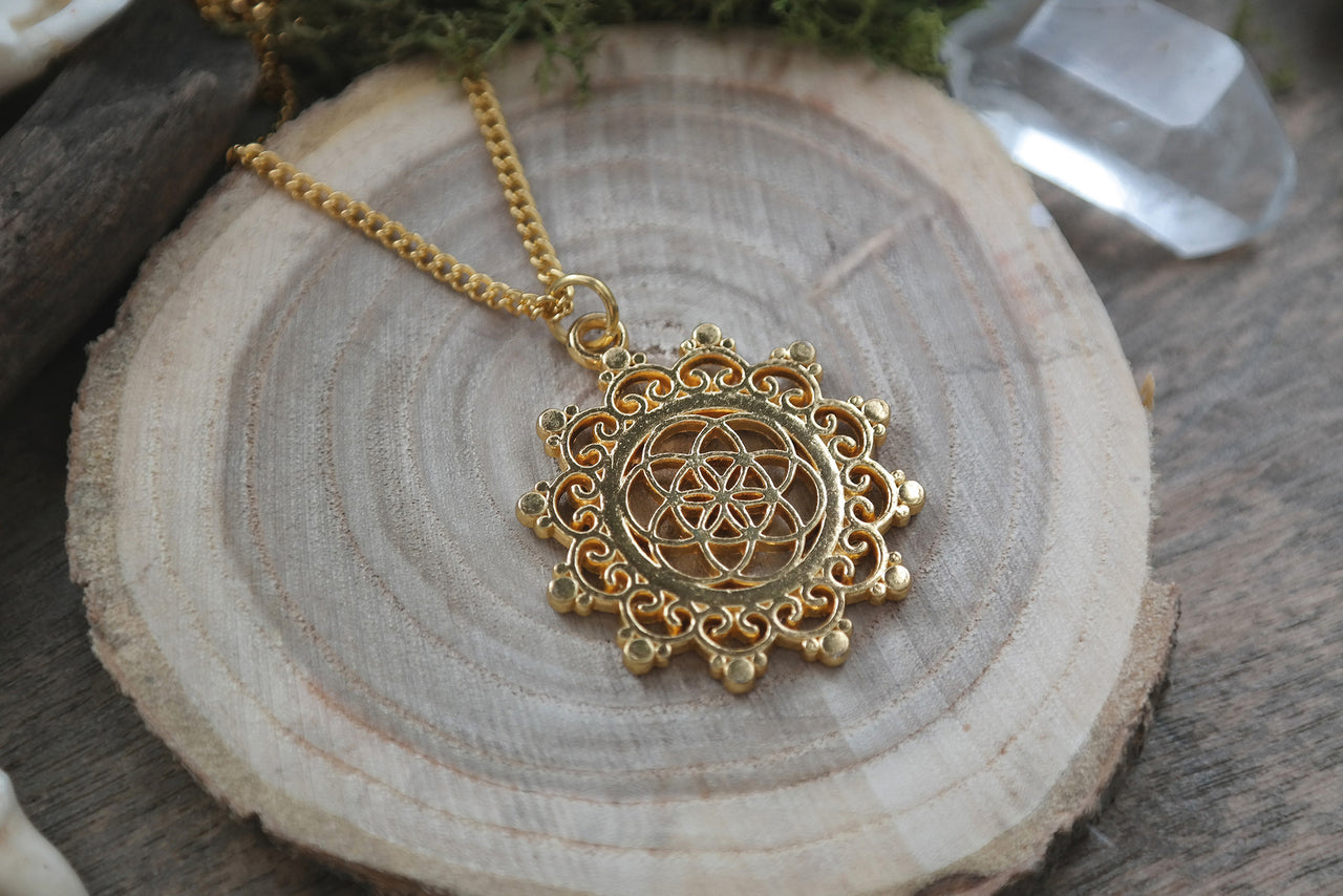 Golden Seed of Life Mandala Necklace #N50 - Fux Jewellery