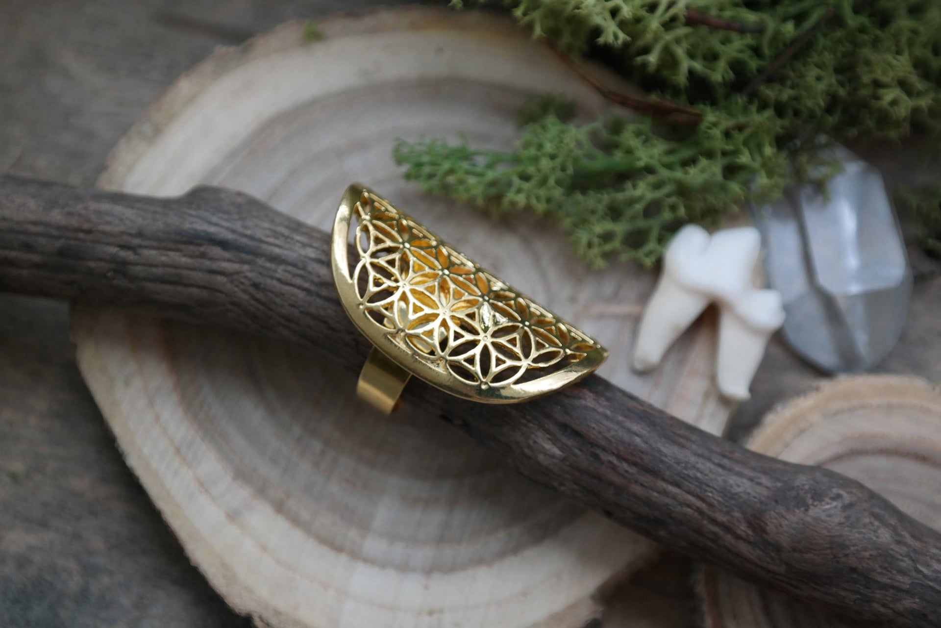 golden 'Flower of Life' Ring #700 - Fux Jewellery