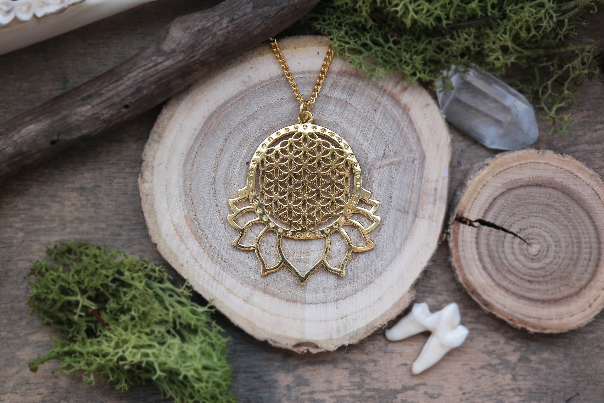Golden Flower of Life Lotus Necklace #N54 - Fux Jewellery