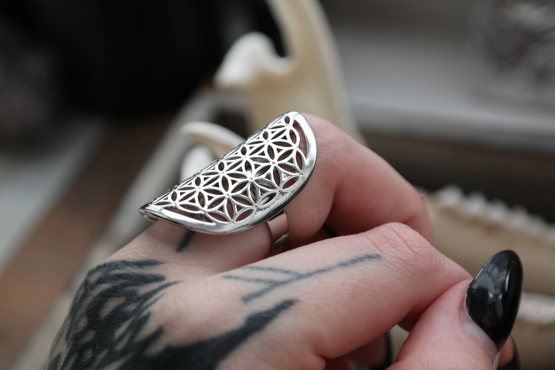 silver 'Flower of Life' Ring #702 - Fux Jewellery
