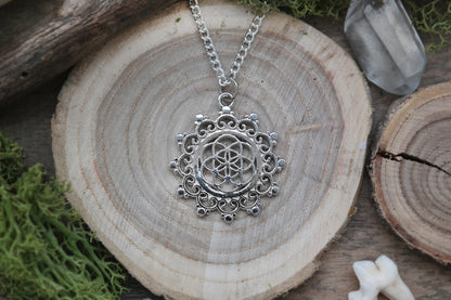 Silver Seed of Life Mandala Necklace #N51 - Fux Jewellery