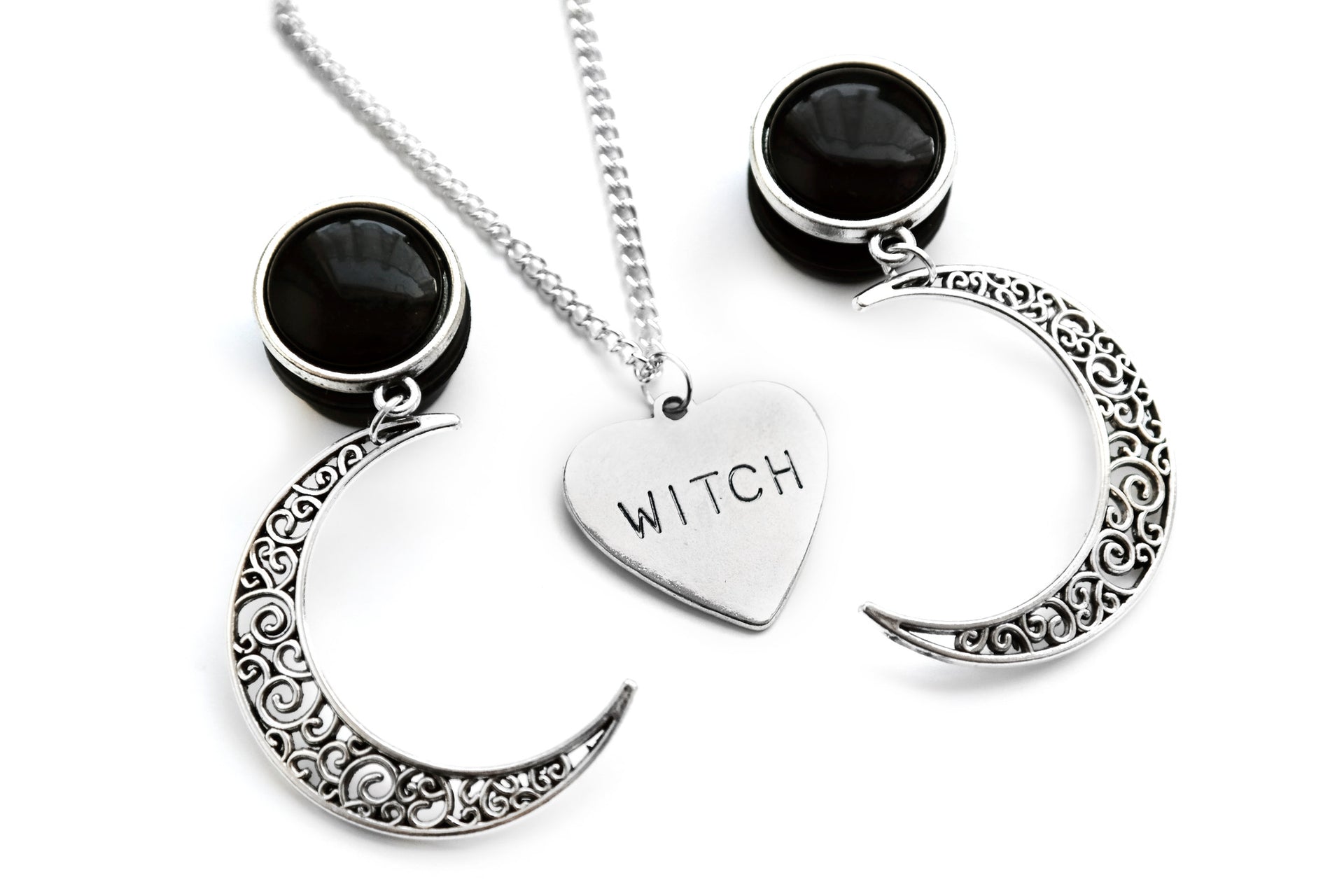 Silver Crescent Moon Plugs #P01-S - Fux Jewellery