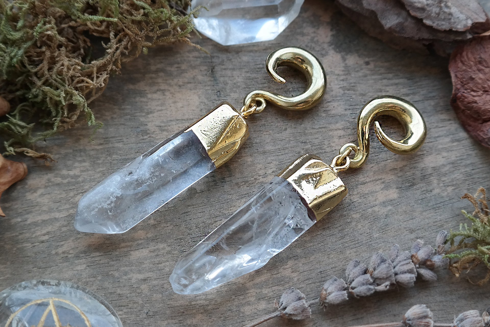 Golden Quartz Crystal Ear Weights | Fux Jewellery