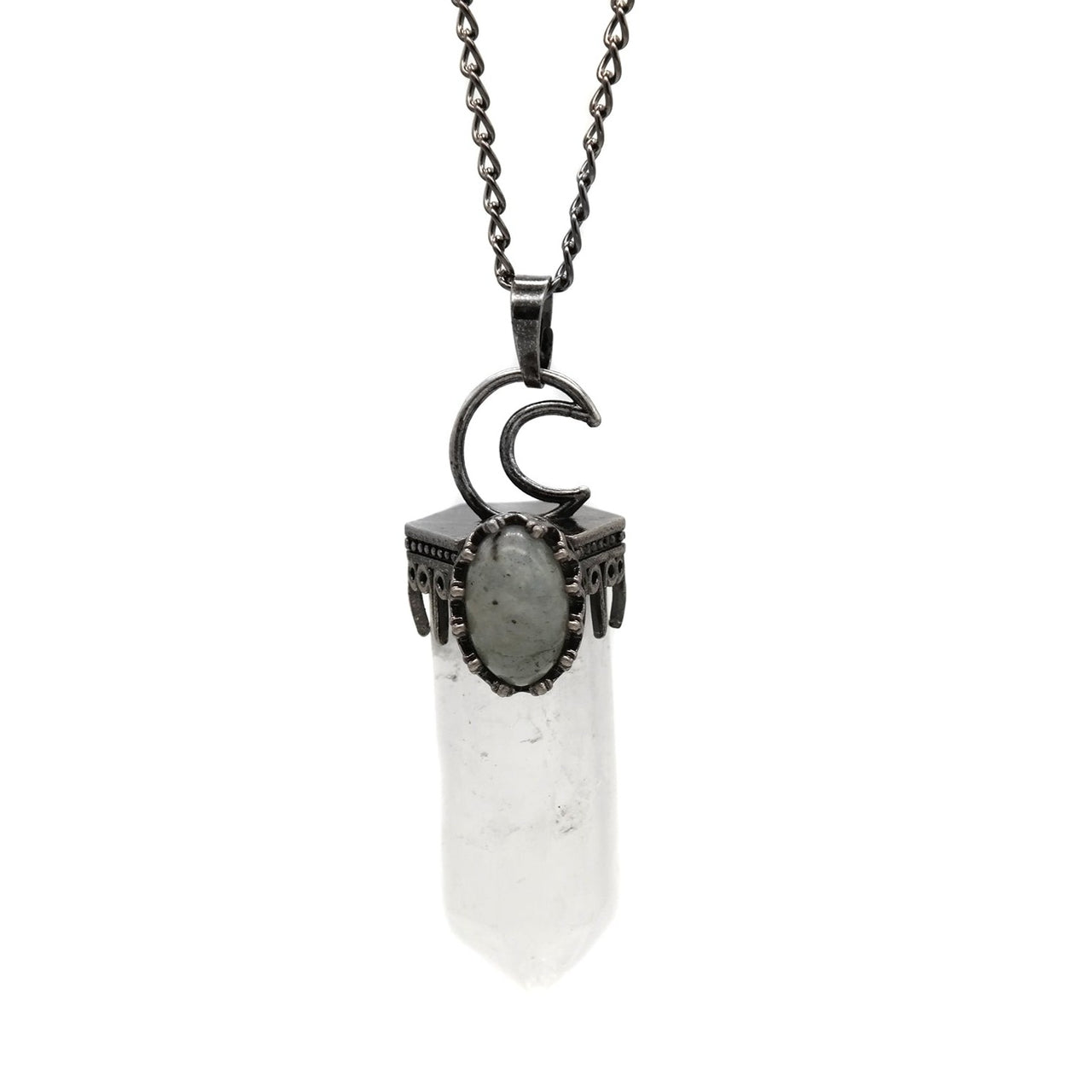 Crescent Moon Clear Quartz Necklace  #N79-C - Fux Jewellery