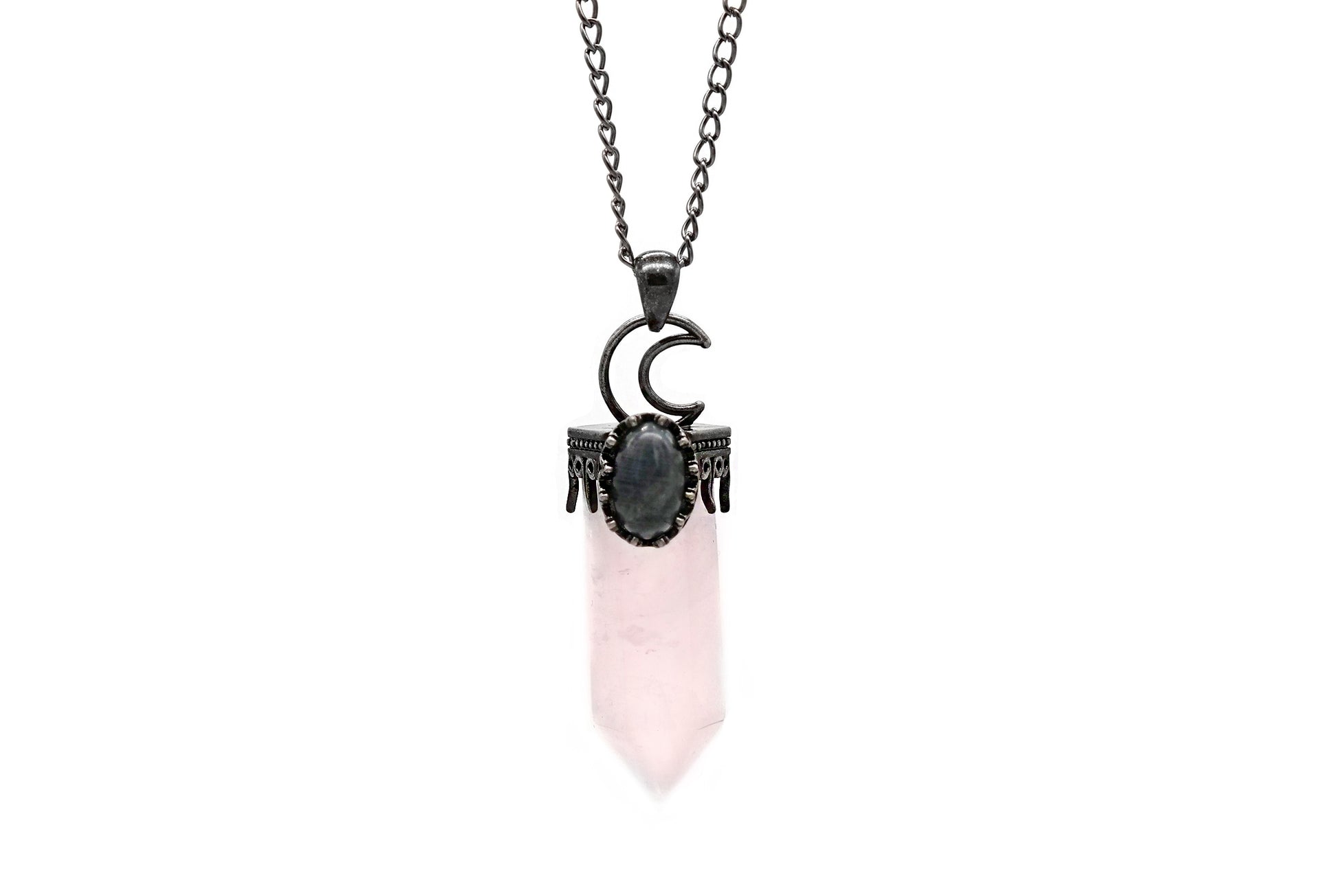 Crescent Moon Rose Quartz Necklace  #N79-R - Fux Jewellery