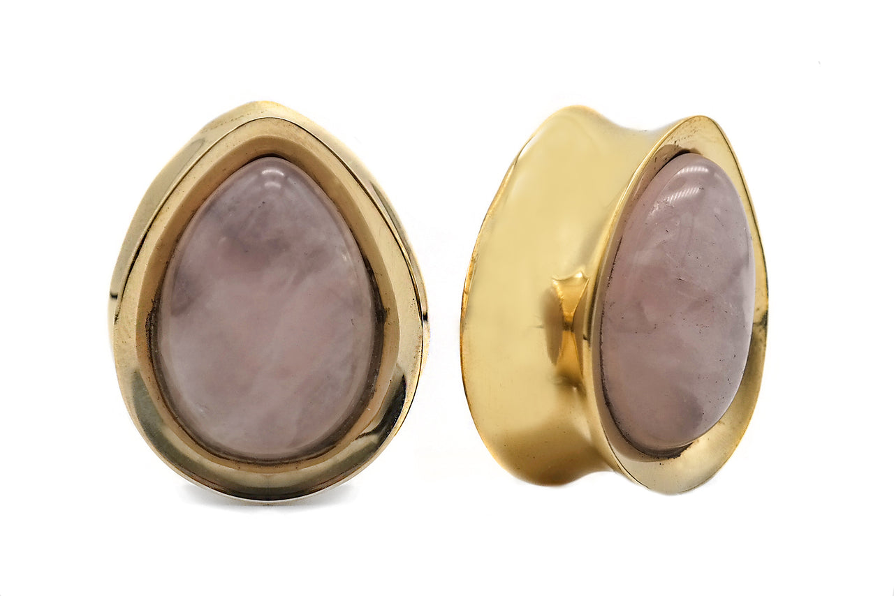 Golden Rose Quartz Teardrop Plugs #TD01 - Fux Jewellery