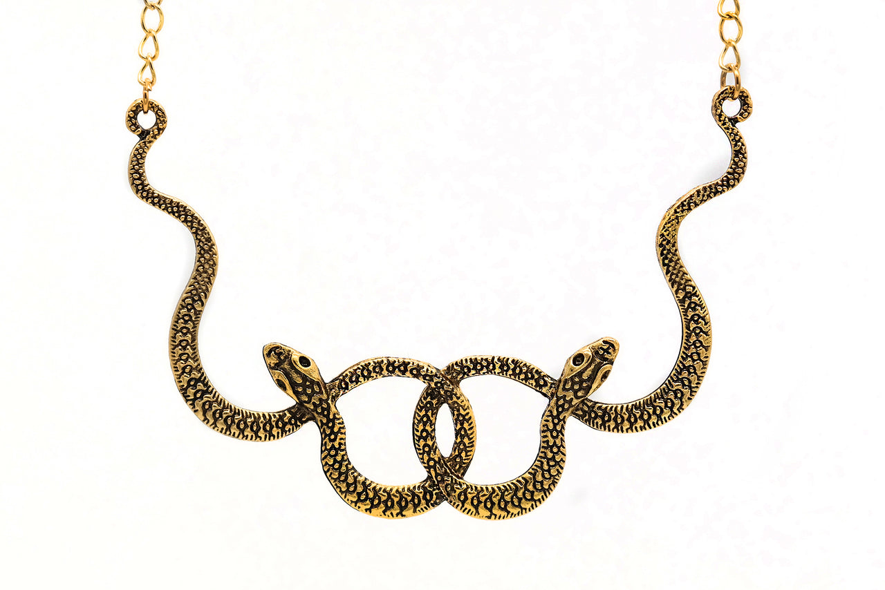 Golden Double Snake Necklace #N71-G - Fux Jewellery