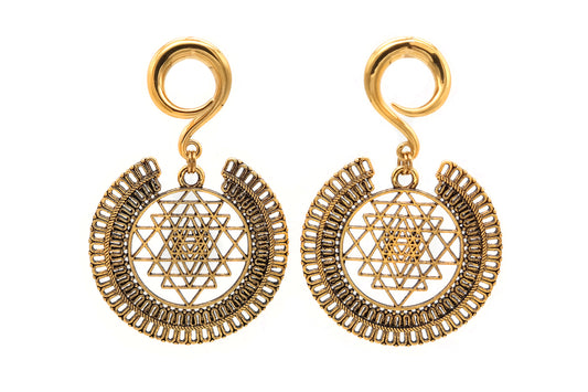 Golden Sri Yantra Ear Weights #EW37 - Fux Jewellery