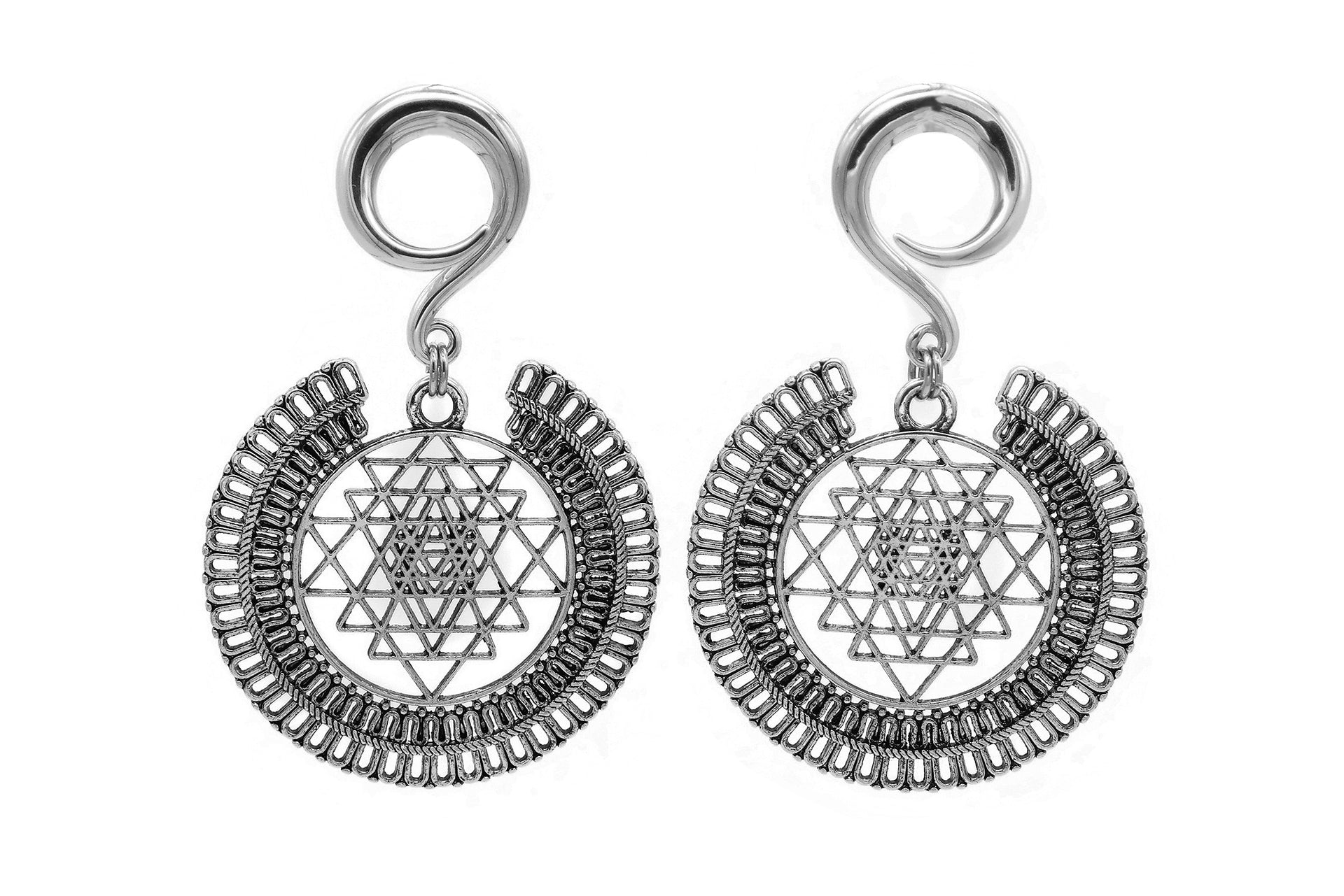 Silver Sri Yantra Ear Weights #EW37-S - Fux Jewellery