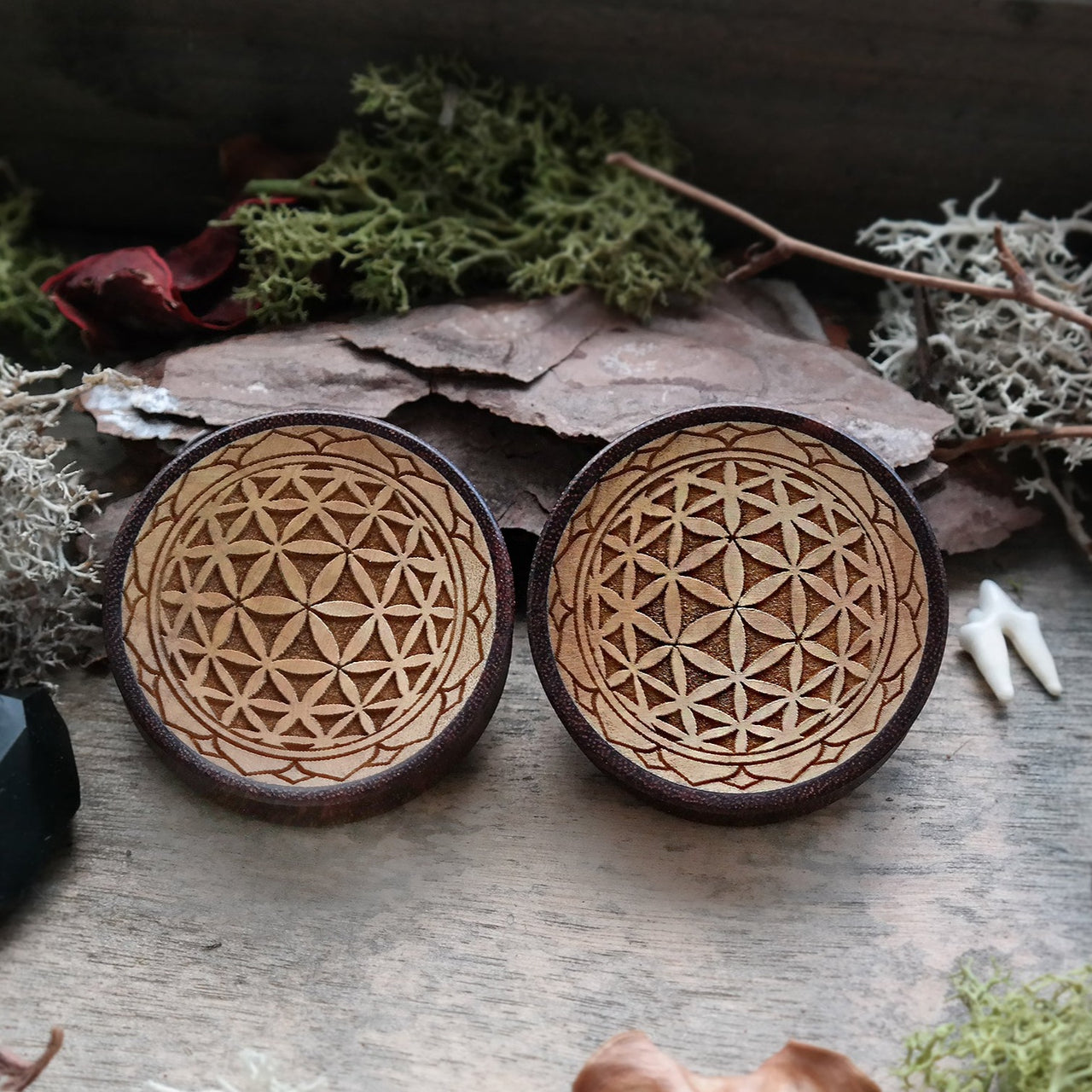 Wooden Flower of Life Plugs #832 - Fux Jewellery