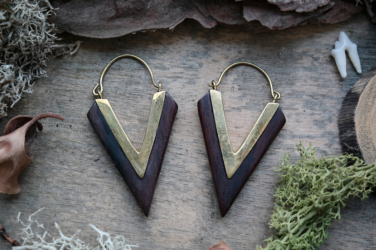 Wood Pointed Hoops #BE29 - Fux Jewellery