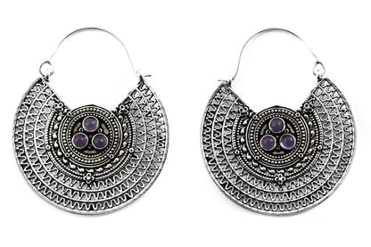 Silver Cryptic Amethyst Hoops #BE31 - Fux Jewellery
