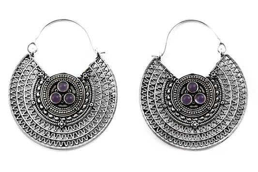 Silver Cryptic Amethyst Hoops #BE31 - Fux Jewellery