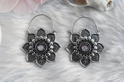 Silver Rose Quartz Lotus Hoops #BE30 - Fux Jewellery