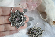 Silver Rose Quartz Lotus Hoops #BE30 - Fux Jewellery