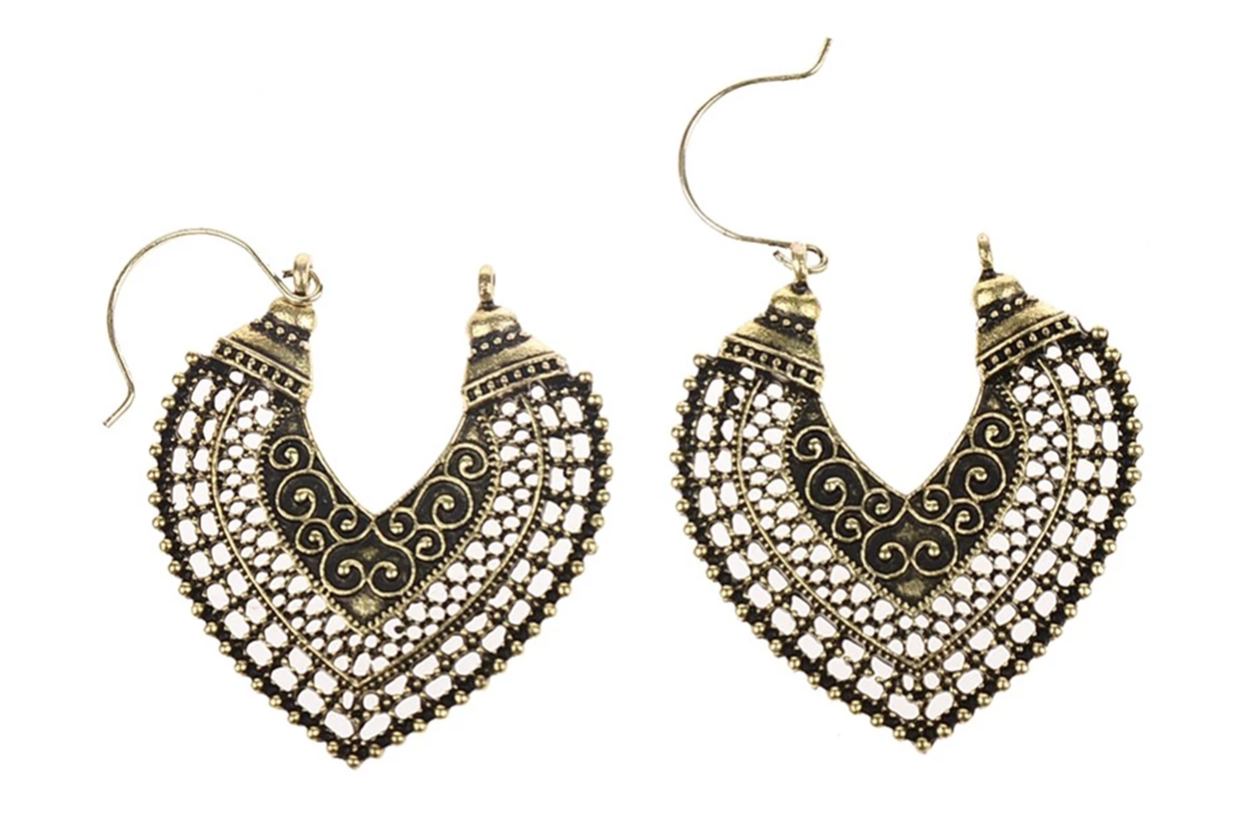 Gold Oriental Hoop Earrings #BE09 - Fux Jewellery