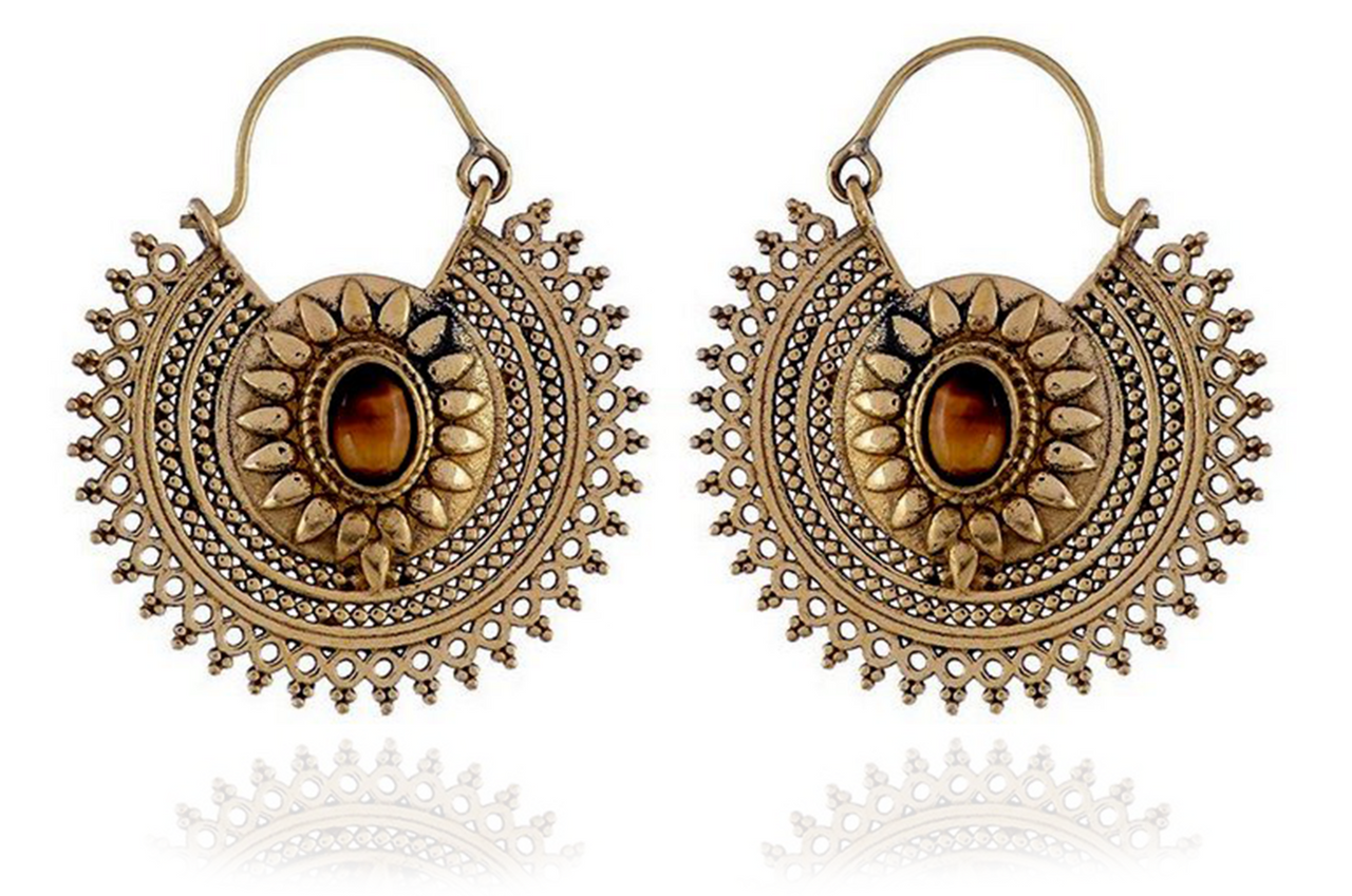 Tiger Eye Sun brass Hoop #BE15 - Fux Jewellery