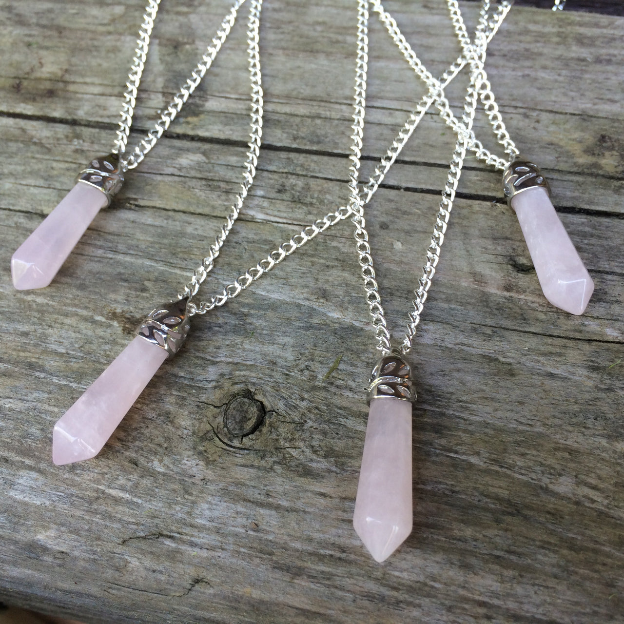 Silver Rose Quartz Crystal Necklace #N05 - Fux Jewellery