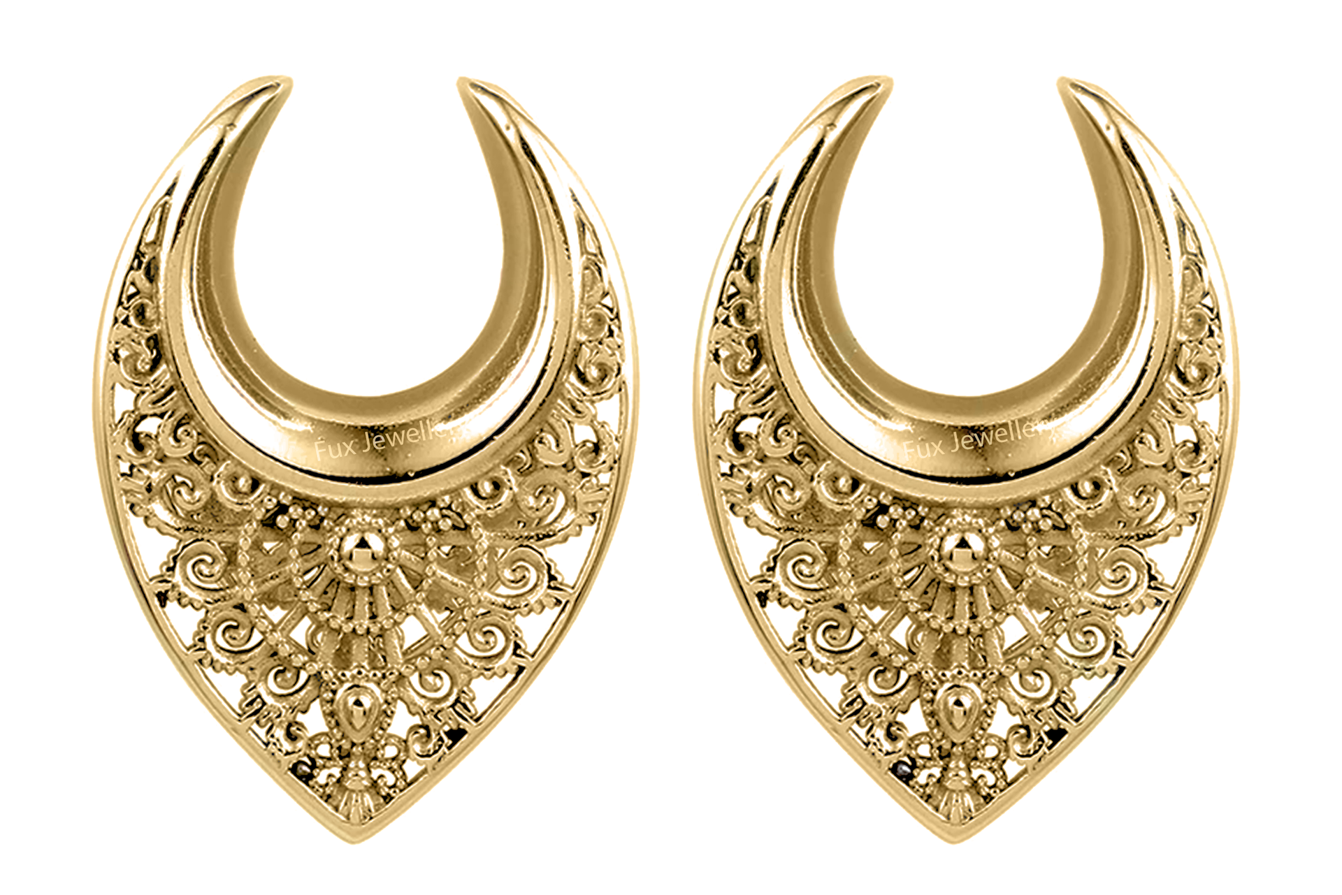 Golden Ornate Ear Hangers #EW33-G - Fux Jewellery