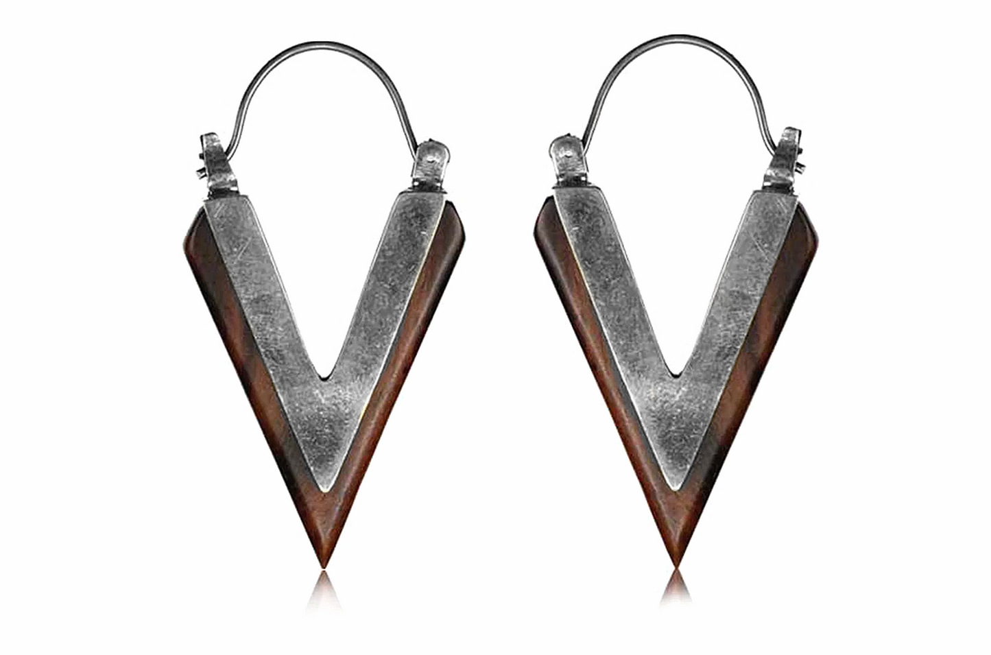 Silver Wood Pointed Hoops