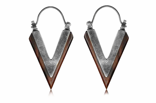 Silver Wood Pointed Hoops