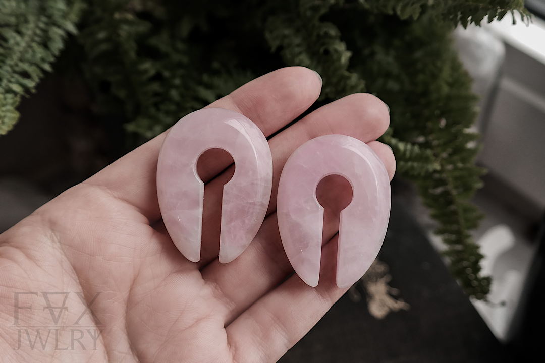 Rose Quartz Stone Keyhole Ear Weights