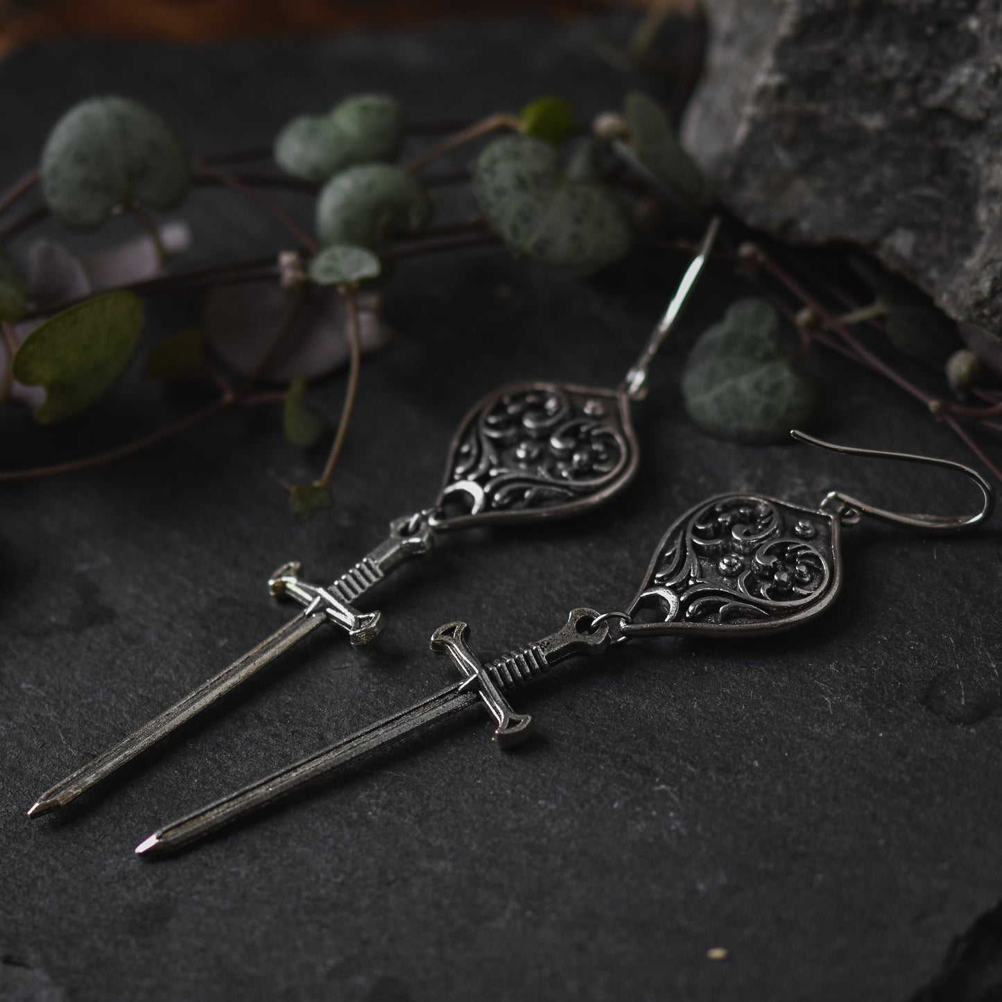 Silver Sword & Shield Earrings
