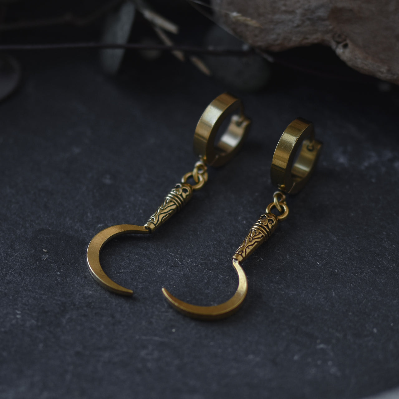 Golden Sickle Huggie Earrings