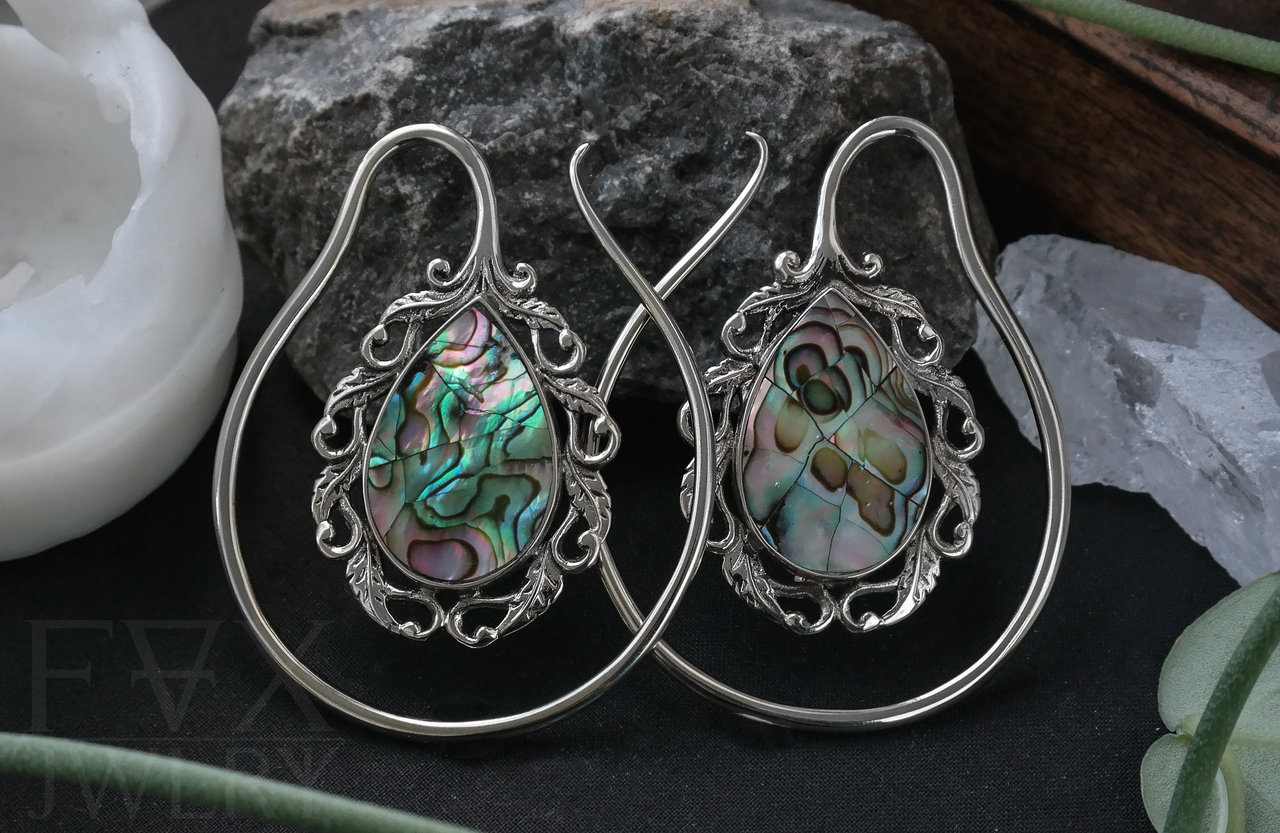 Silver Baroque Abalone Hangers