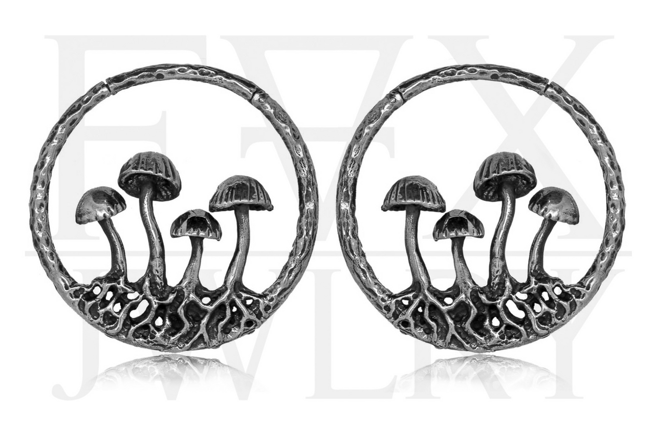 Silver Mushroom Clicker Ear Weights