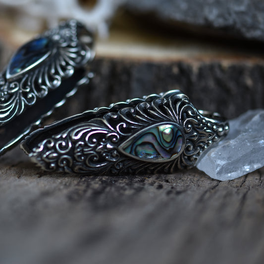 Silver Ornate Abalone Ear Weights