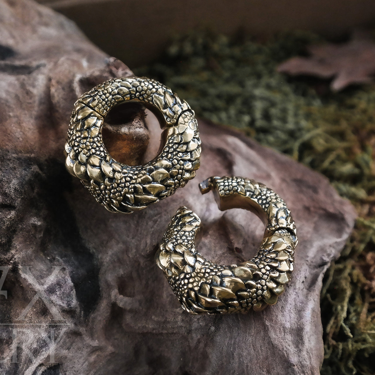 Golden Reptile Scale Ear Weights