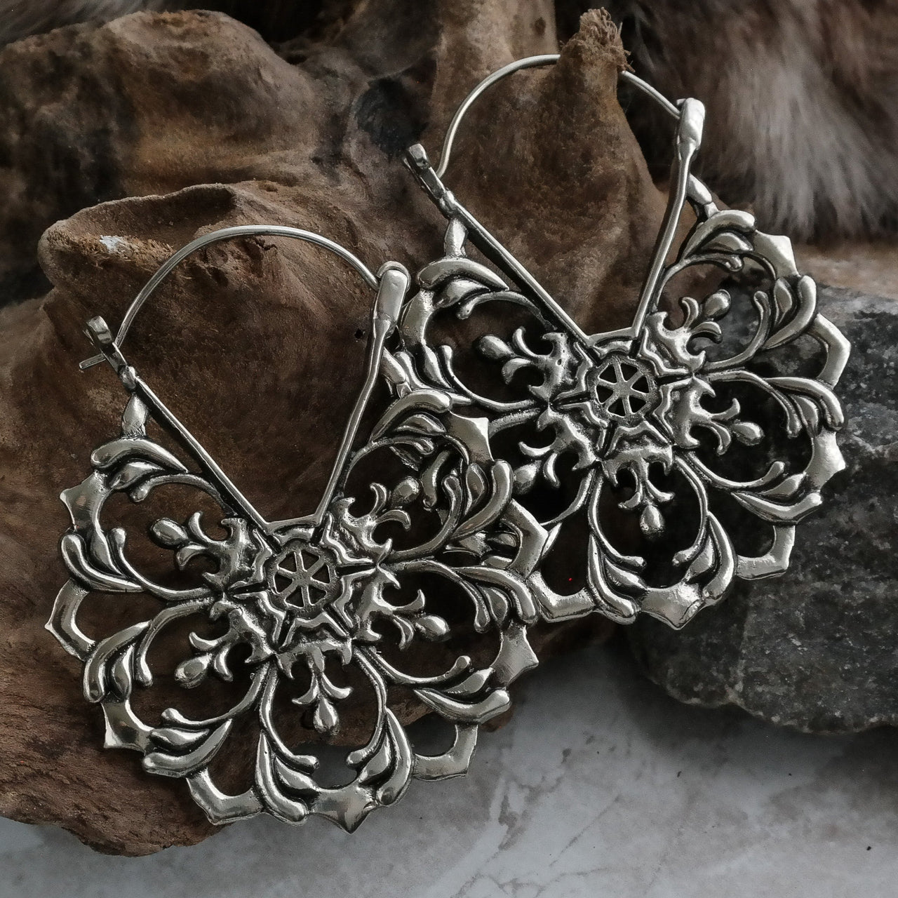 Silver Gothic Floral Earrings