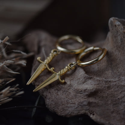 Golden Dagger Huggie Earrings