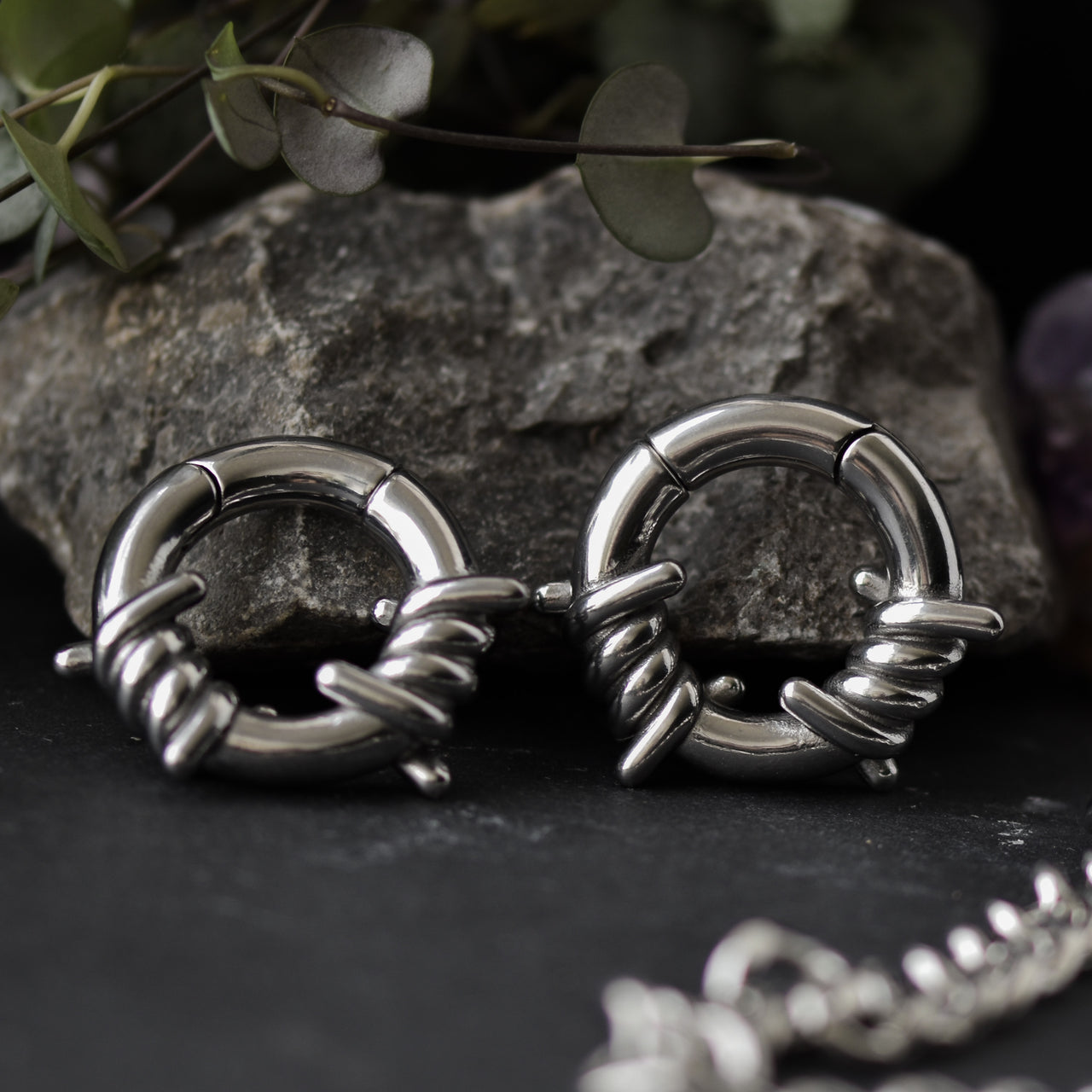 Silver Barbed Wire Ear Weights