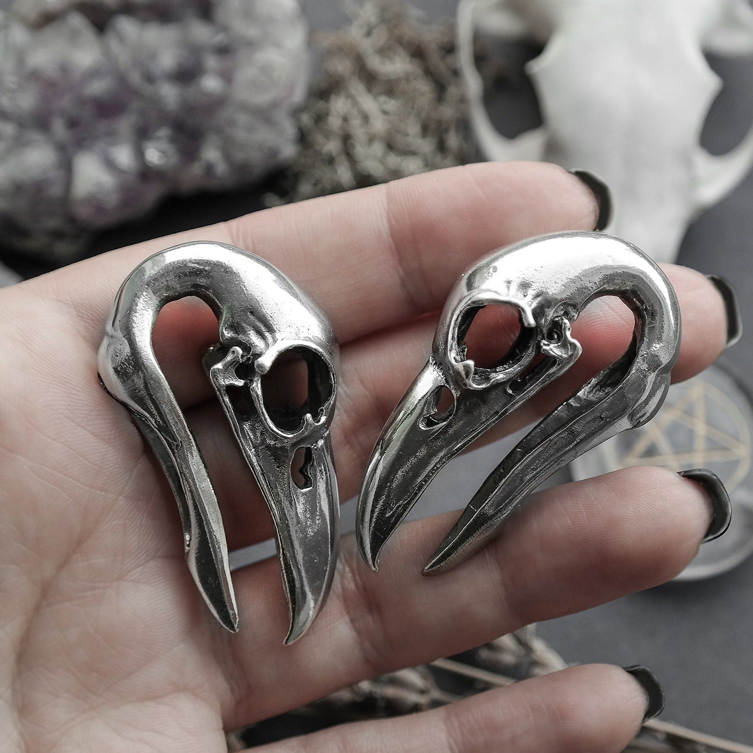 Silver Raven Skull Ear Weights #BH13-S - Fux Jewellery